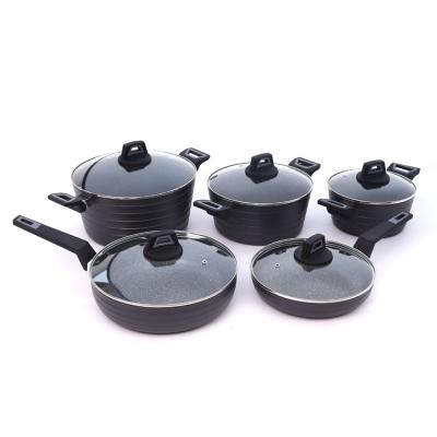 China Sustainable 5 Pcs Stick Kitchen Cookware Non Sets Kitchen Pans Marble Cookware Hardware Sets for sale