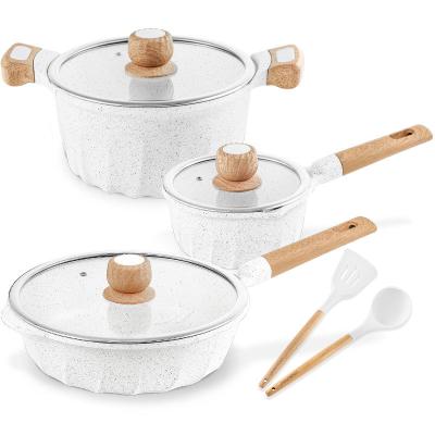 China Sustainable Top Quality Gourmet Kitchen Pick Forged Non Stick Pot Set French Cookware Set Cooking for sale