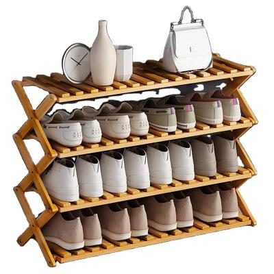 China Free(Size) 4 Tiers /6 Rows Shoe Storage Shelves Adjustable Bamboo Installation Tiered Organizer Foldable Foldable Shelf Shelve Shelving Stackable Layer Rack Moder for sale