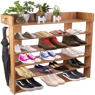 China Entryway (Height) Adjustable Shoe Racks 6 Layers Bag Coat Hat Umbrella Shoe Rack Wooden Organizer Storage Rack for sale