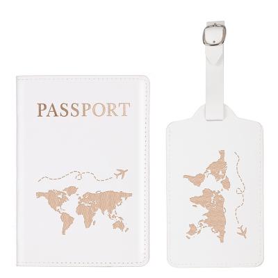 China Promotion Gifts Couple Passport Cover And Luggage Tag Set For Travel Lovers PU Leather Airplane Ticket Card Holder Wallet Box Custom Logo Color for sale