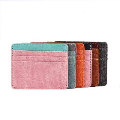 China Mixed Fashion Color PU Leather Credit Card Holder Wallet Slim 4 Slots Pocket Purse Box Custom Logo Make Your Designs for sale