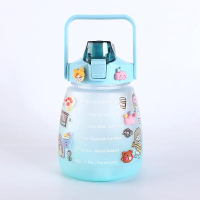 China Hot Selling 1300ml Big Belly Child Cute Straw CLASSIC Motivational Plastic Bottle Water Cup With Sticker for sale