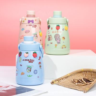 China 950ML Cartoon Large Capacity Children's Thermos Cup Stainless Steel Big Belly Outdoor Water Bottle Cartoon Sticker for sale