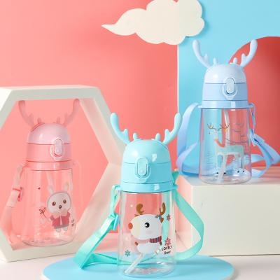 China High Quality Cartoon Kids Drinkware Sports Plastic Water Bottle With Straw Eco Friendly Baby Bottles for sale