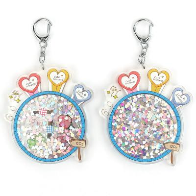 China Cheap Promotion Gift / Sale / Show OEM Premium Customized Acrylic Key Chain , Cartoon Anime Glitter Printed Transparent Flip Keychains As Promotional for sale