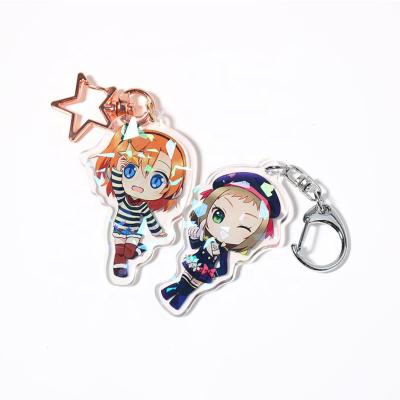 China Custom Souivenir FANGQINGMAO Cartoon Smooth Holographic Acrylic Key Chain For Gifts for sale