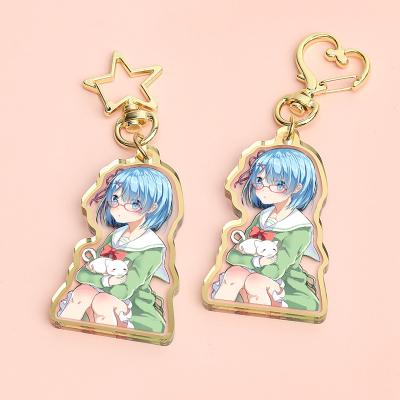 China Gift Custom Printed Key Chain Cartoon Anime Transparent Gold Foil Acrylic Wholesale Charms With Epoxy for sale