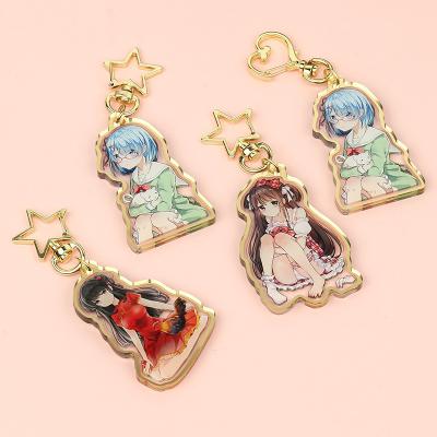 China Gift New Arrival Cartoon Anime Transparent Acrylic Key Chain Cmyk Printing Glitter Epoxy Gold Edge Key Chain For Promotional for sale