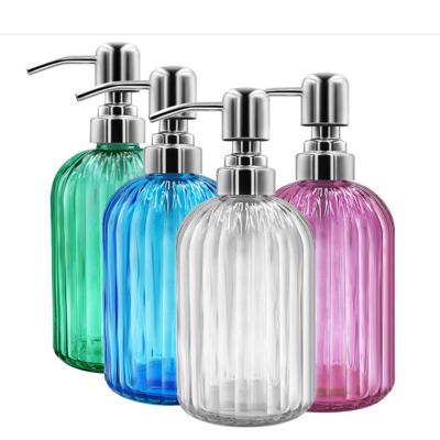 China Cosmetic Free Sample Provided Kitchen Glass Room Liquid Soap Dispenser 400ml Glass Hand Soap Bottle for sale