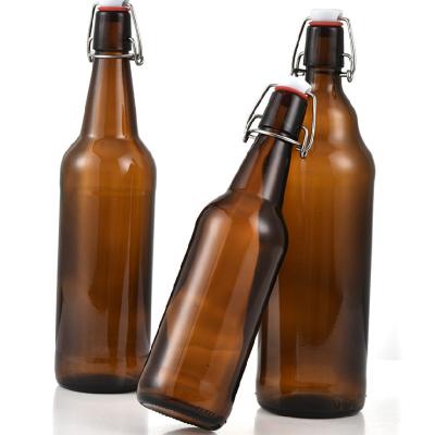 China Hardness 330ml 500ml 750ml 1000ml Amber Glass Clip Top Beer Bottle Glass Beer Light Resistant Milk Bottle for sale