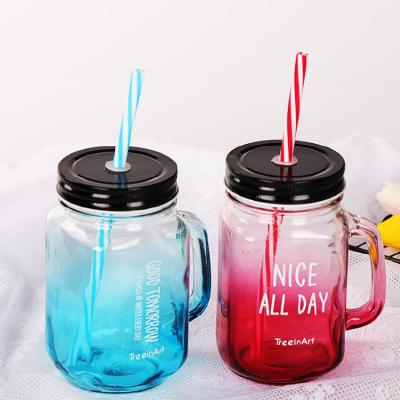 China Bulk Household Products 500ml Coffee Beer Mug Food Grade Colored Glass Mugs With Handle And Lid for sale