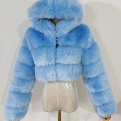 China Winter QUICK DRY Women Fashion Beauty Blue Faux Fur Coats And Fur Hooded Coats For Ladies for sale