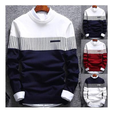 China Anti-pilling Black Fashion Striped Crewneck Wool Crewneck Knitted Hooded Sweatshirt Long Sleeves Korean Custom Knit Plus Size Mens Sweaters for sale