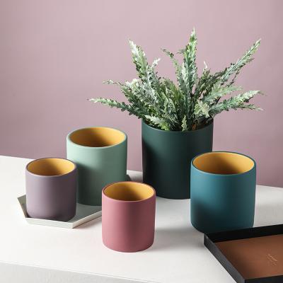 China Eco-friendly hot sale 3 4 5 inch cylinder flower pot Nordic colorful ceramic plant pot flower pot for sale