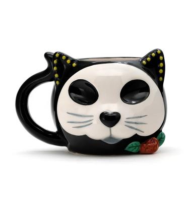 China Best viable selling 3d earthenware cute cat shaped animal ceramic mugs design with 3D handpaint for sale