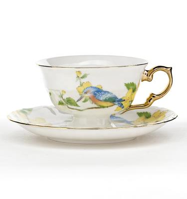 China Sustainable Gold Rim Printed Bright Colorful Tea Coffee Cup And Saucer Sets for sale