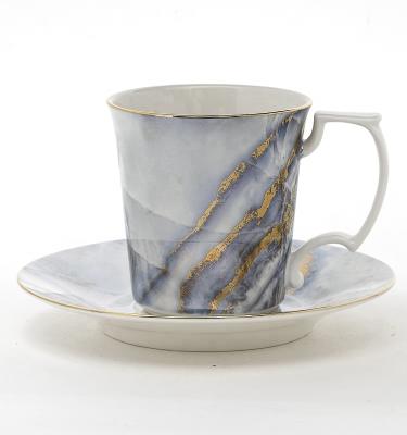 China Viable Marble Design Cup And Saucer Gift Set High End Porcelain Coffee Tea Cups And Saucers for sale