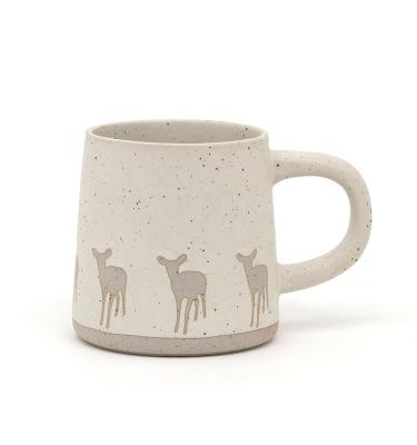 China 2020 Sustainable Christmas Coffee Mug Handmade Ceramic Stoneware Mug Gift Ceramic Mug With 3D Deer Silk Print for sale