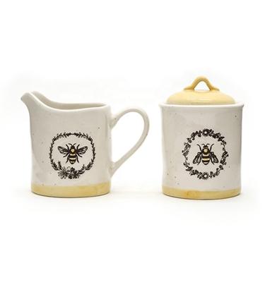 China Viable Wholesale 3d Bees Ceramic Silk Printed Sugar and Creamer Set with Ceramic Lid for Daily for sale