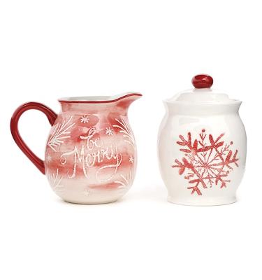 China Sustainable Ceramic Christmas Kitchen Brunch Coffee Sugar and Creamer Set Container with Lid and Stand for sale