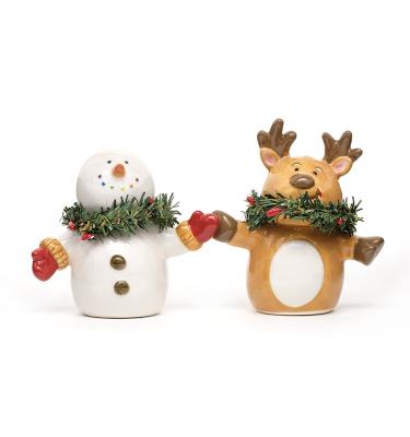 China Sustainable Creative Cute Animal Earth Pottery Ceramic Salt and Pepper Set for Christmas for sale