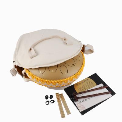 China Carbon Steel Factory Supply The Big Size Design 14inch (35cm) Gold Tongue Steel Drum 15 Tongues Color Skein Drum D Matte Head Embalmed Drum for sale