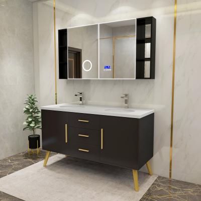 China Modern popular design led induction door magnification function bathroom mirror cabinet with time display for sale