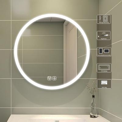 China Hotel Anti Fog Magnifying Mirror With Led Bathroom Circle Wall Around Led Mirror With Time Display for sale