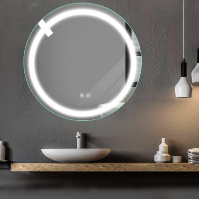 China Luxury Style 600*600 Defogging Magnifying Led Vanity Round Mirror Wall Bathroom Vanity Mirror With Color Switch Function for sale