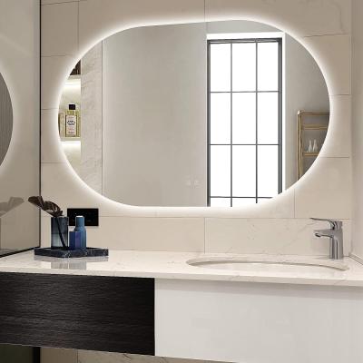 China Enlarging Wholesale Frameless Oval Led Wall Light Illuminated Washroom Mirror for sale