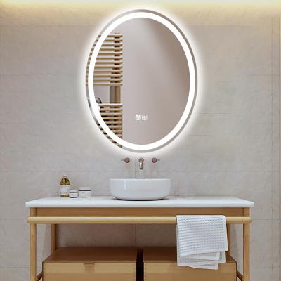 China Hotel Cosmetic Modern Touch Screen Smart Switch Round Shape Frame Vanity Mirror Wall Waterproof Bathroom Magnifying Mirror for sale