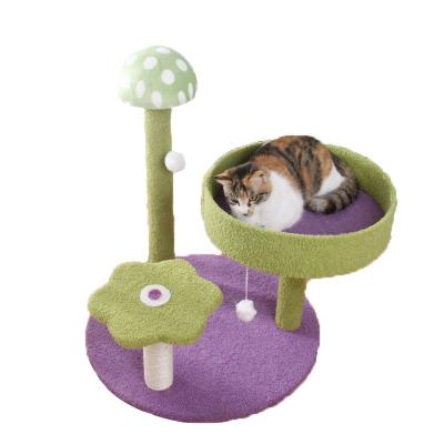 China 2022 Hot Sale Cute Natural Sisal Flower Small Wood Cat Tree Sustainable Cat Tree Durable Scratching Posts for sale