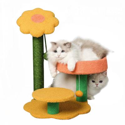 China 2022 Viable Creative Pet Toy Cat Tree Scratcher Cat Tree Detachable Natural Sisal Sunflower Mushroom for sale