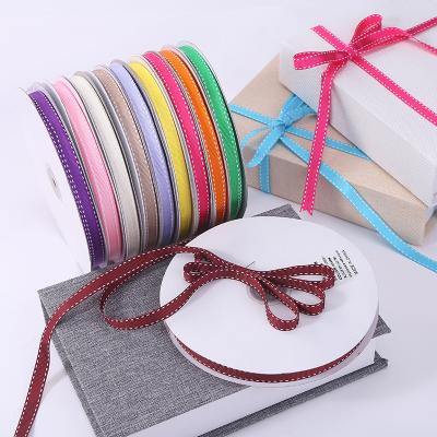 China Viable Wholesales 10MM/15MM/25MM Dot Grosgrain Ribbon With White Line for sale