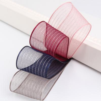 China Workable Double Face Polyester Snow Yarn Ribbon For DIY Handmade Bow Hats Clothing Accessories Organza Ribbon With Stripe for sale