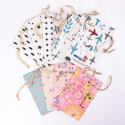 China Wholesale Recyclable Cotton Bag With Hemp Drawstring Fashion ECO Printing Cartoon Bag Gift Packaging Bag 10*15cm for sale