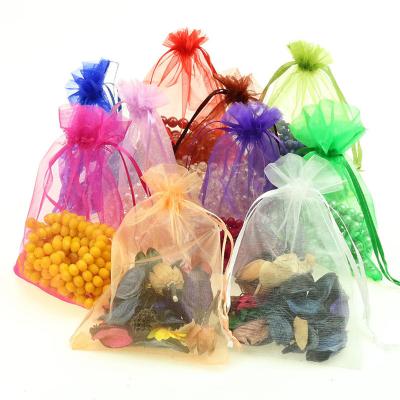 China Recyclable red blue color candy gift organza drawstring bag 7x9cm, 100 PCS, other size is available too for sale