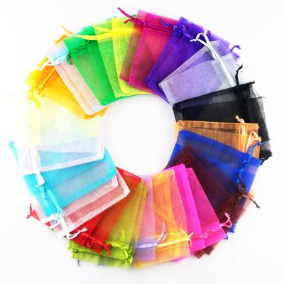 China Wholesale recyclable organza gift bag pouch in different size and many color in stock, 100 pcs in one opp bag for sale