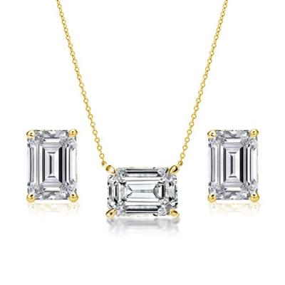 China TRENDY Bridal Jewelry Set Wedding Silver Bridal Jewelry Set European Fashionable Silver Emerald Cut Zircon Crystal Diamond Jewelry Set for sale