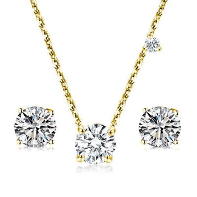 China 925 Sterling Silver 9K 14K 18K Gold Zircon Clear CZ Diamond Earrings Necklace Bridal Jewelry FASHIONABLE Charming Set for sale