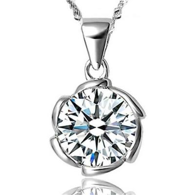 China CLASSIC 925 Sterling Silver Zircon Pendant Necklace Female Flower Zircon Clavicle Chain Necklace for sale