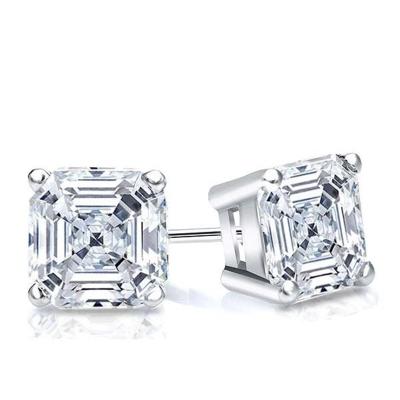 China 925 Sterling Silver White Gold Pave Simple Luxury Square Cut Zircon Environmentally Friendly Diamond Studs Earring for sale