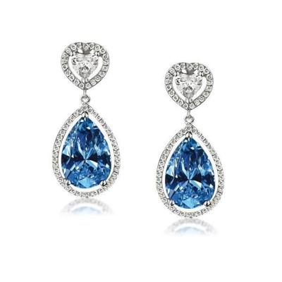 China Environmental Friendly Rose/White Gold Plated 925 Sterling Silver Wing Style Pear Cut Blue Diamond Zirconia Drop Earrings for sale