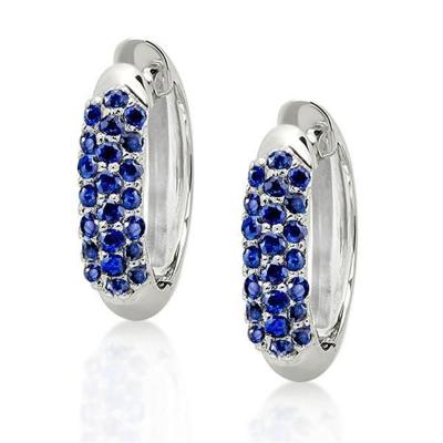 China Environmental Friendly 925 Sterling Silver Blue Zircon Women's Geometric Perforation Diamond Hoop Earrings Small for sale