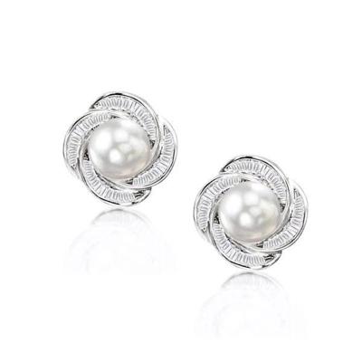 China Fashion Environmental Friendly 925 Sterling Silver Pearl Stud Earrings Saudi Gold Design Diamond Zircon Stud Earrings for sale