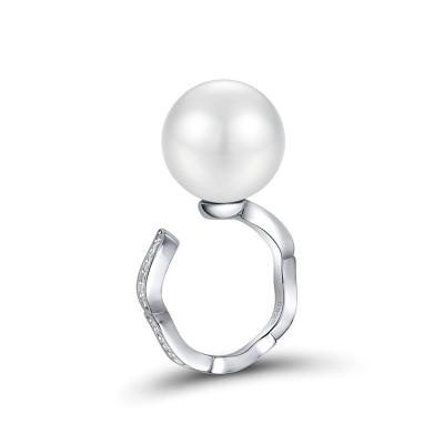 China CLASSIC Pearl Ring 925 Sterling Silver Pearl Open Ring with White Zircon for Women Engagement Ring Jewelry for sale