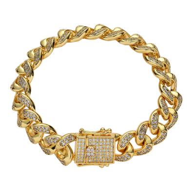 China CLASSIC Hip Hop Bling Chain Gold Plated With White CZ Miami Cuban Link Mens Womens Bracelets Jewelry for sale