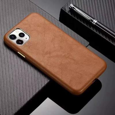 China Stylish Luxury Genuine Leather Case For iPhone 12 Pro Back Cover With iPhone 12 Mini Fundas Retro Metal Button Phone Shell For Coque for sale