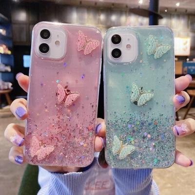 China Luxury Bling Colorful Fashionable Women Phone Case For Itel A32F Epoxy Soft Butterfly Cover Lovely TPU Phone Protector Anti-fall for sale